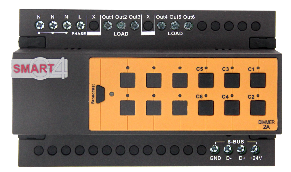 D6, Dimmer 6ch 2Amp ch, DIN-Rail Mount (G5)